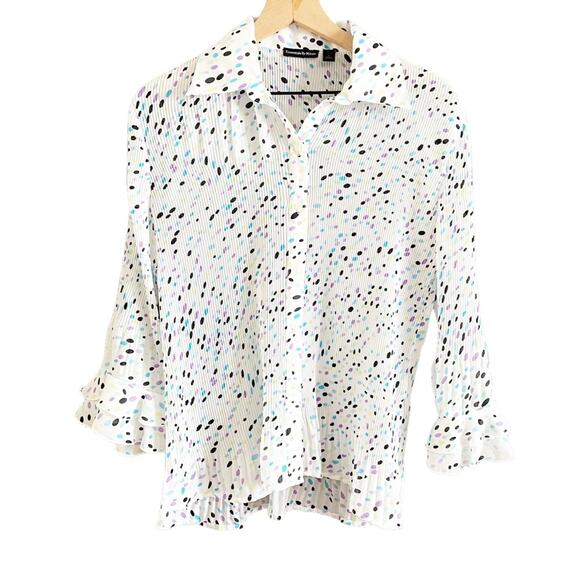 Essentials by Milano White Multicolor Confetti Design Long Ruffled Sleeve Blouse - Picture 1 of 7